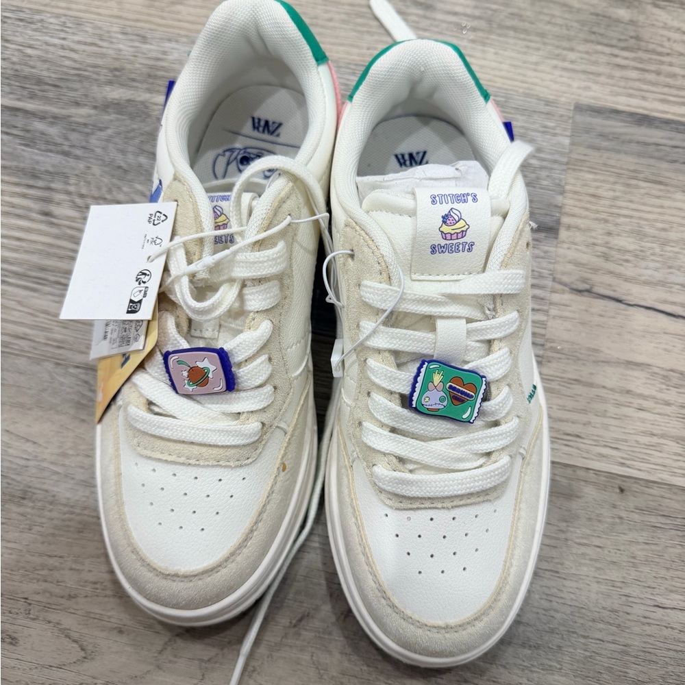 Zara Kids Cream & White Sneakers with Stitch and Angel on the sides